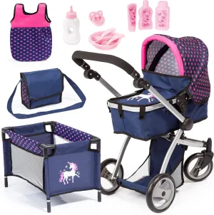 Bayer Dolls: Pram Mega Set, Easily Adaptable to Your Child's Height, Pram is Suitable for Dolls up to 18", Sleeping Bag & Travel Bag Suitable for Dolls Up to 16"