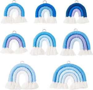 Beadthoven Macrame Woven Rainbow Tassel Pendants Handmade Weaving Rainbow Charms Boho Polypropylene Cotton Tassel Charms with Jump Rings for DIY Keychains Jewelry Making Bag Pendants