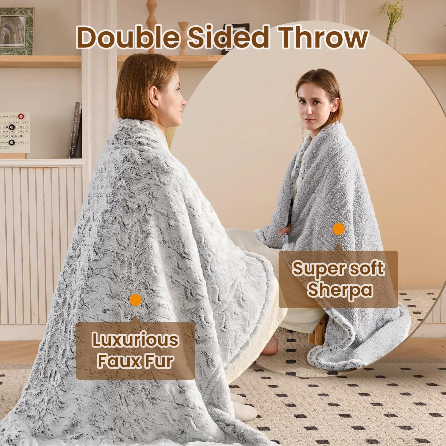 Bearhug Heated Blanket 6 Heat Settings Electric Blanket, 4-Hour Auto Shut-Off, Luxurious Faux Fur & Sherpa Dual-Sided Heated Throw, Machine Washable, 50 x 60 Inches, Gift-Ready Elegant Packaging