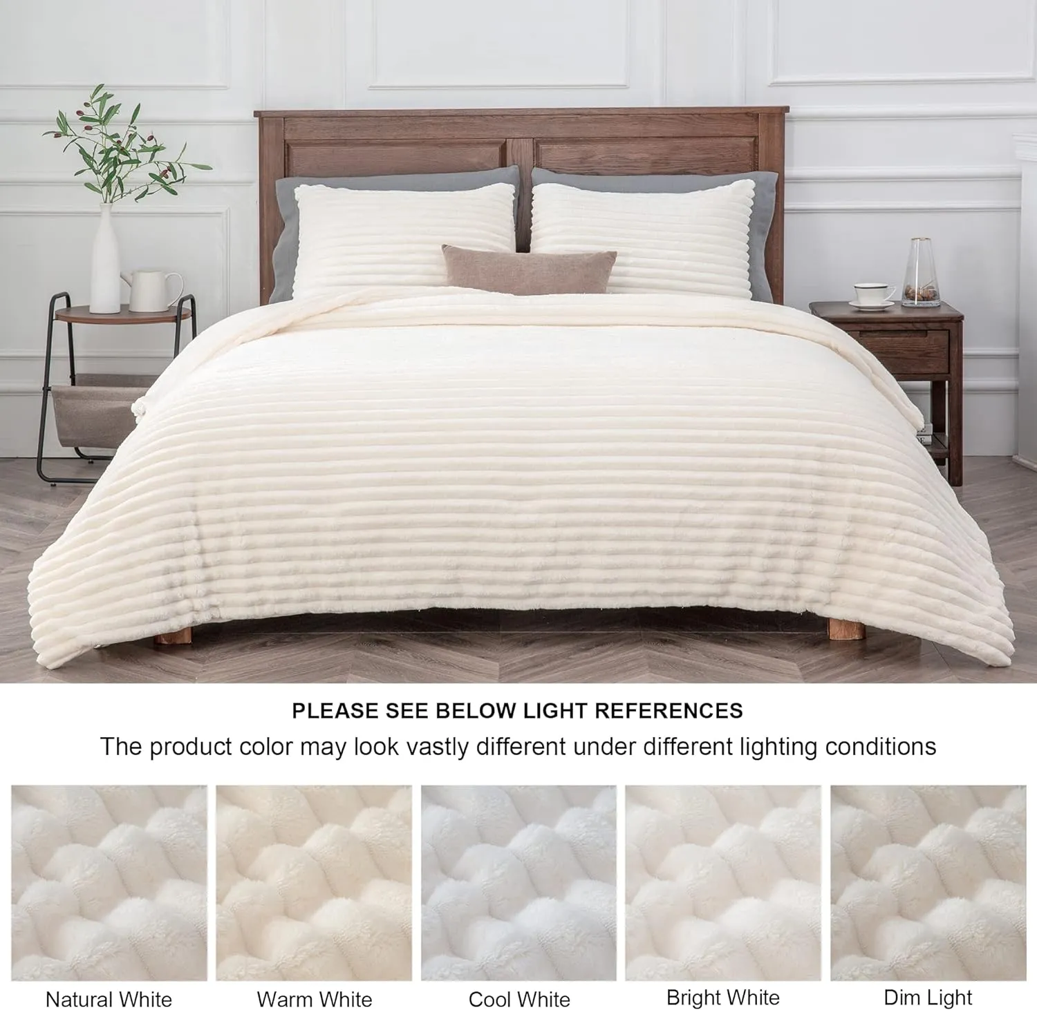BEDELITE Fleece Queen Comforter Set -Super Soft & Warm Fluffy Cream White Bedding, Luxury Fuzzy Heavy Bed Set for Winter with 2 Pillow Cases