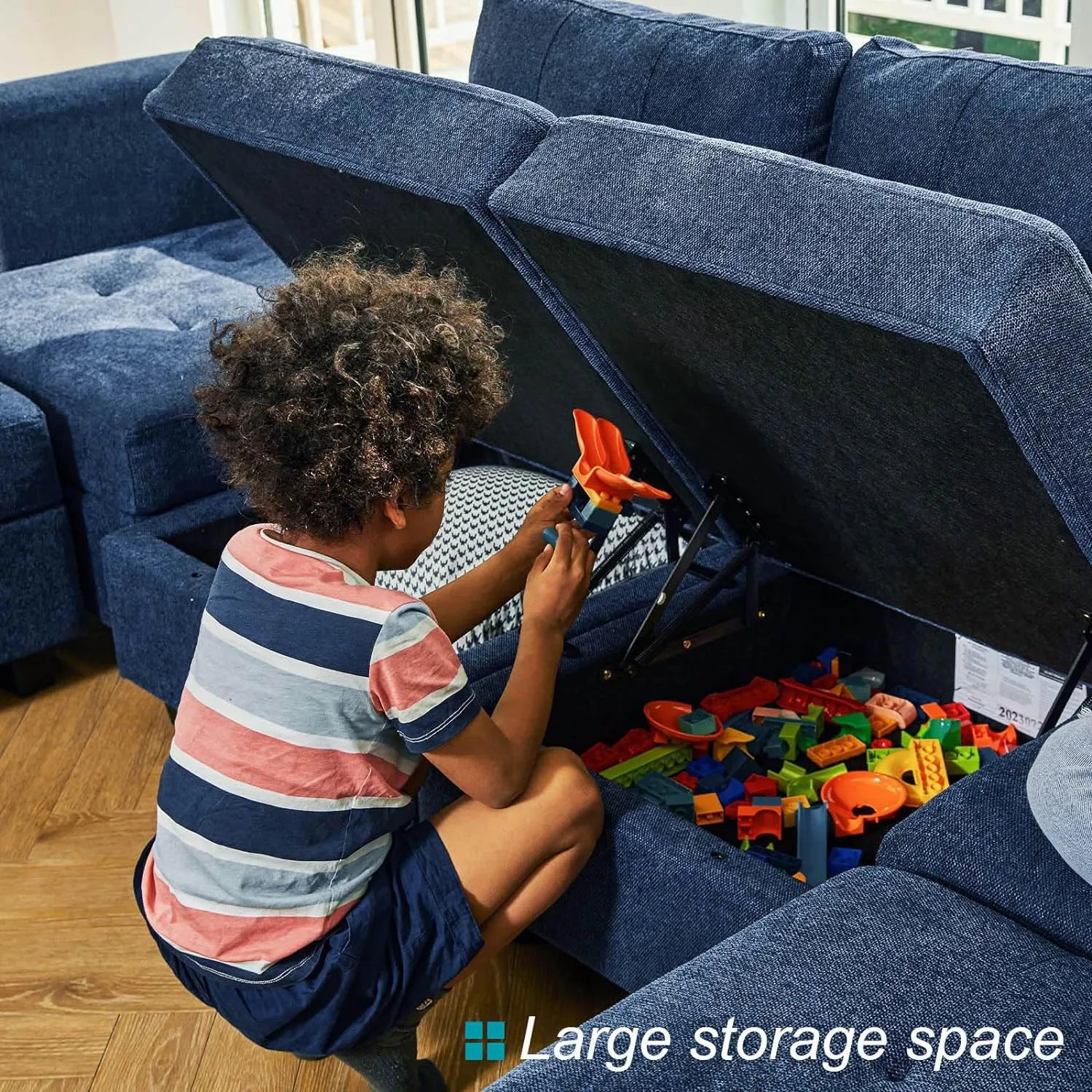Belffin Modular Sectional Sofa with Storage Ottoman Modern Fabric L Shaped Couch with Chaise for Small Spaces Blue