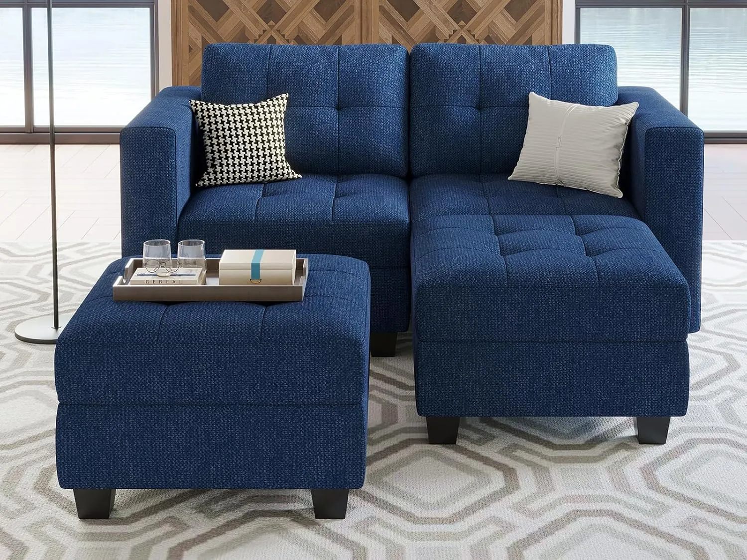 Belffin Modular Sectional Sofa with Storage Ottoman Modern Fabric L Shaped Couch with Chaise for Small Spaces Blue
