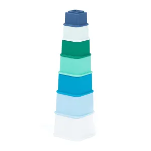 Bella Tunno Happy Stacks - Baby Stacking Cups, Montessori Silicone Baby Toys for Playtime and Development, Fun Educational Toys for Gross Motor Skills, Sorting, Counting and More, Cool Blue