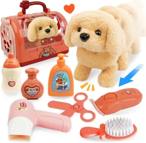 BELLOCHIDDO Dog Toys for Kids - Toddler Girls Toy Interactive Electric Walking Barking Puppy Wagging Tail, with Carrier and Pet Care Playset Accessories, Gifts for 1 2 3 4 5 6  Year Old