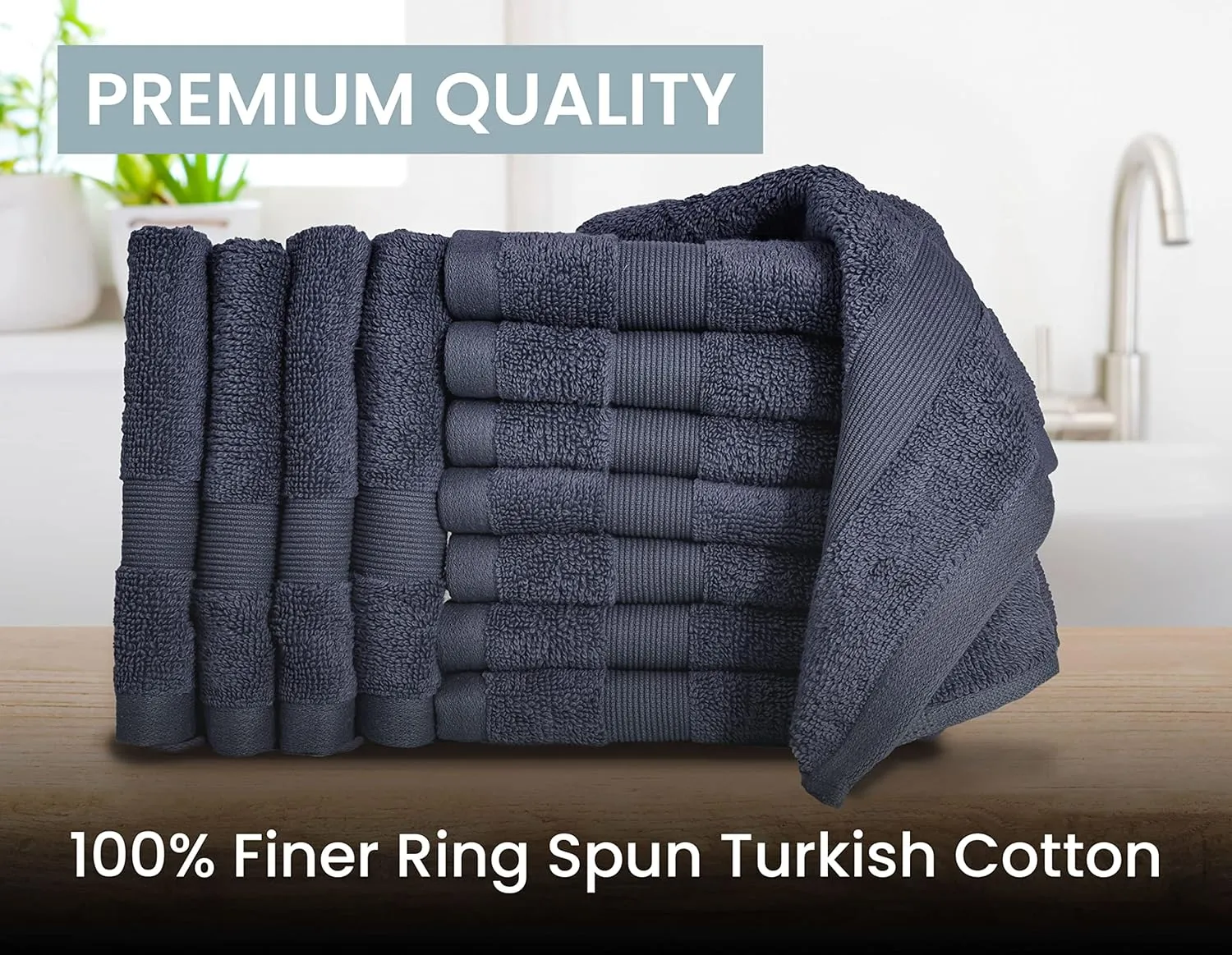 Bennett & Shea Home 12-Piece Luxury Washcloths, 100% Turkish Cotton Loops, Premium Towels for Bathroom, Highly Absorbent and Quick Dry Bath Towels, Extra Soft Towel Set, Night Sky