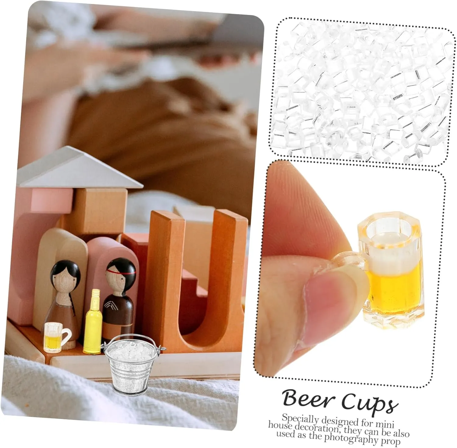 BESPORTBLE 1 Set Mini Beer Cups Miniature Scene Model Adornment with Beer Bottle and Mini Cups for Dollhouse Decoration for Miniature Landscaping and DIY Projects