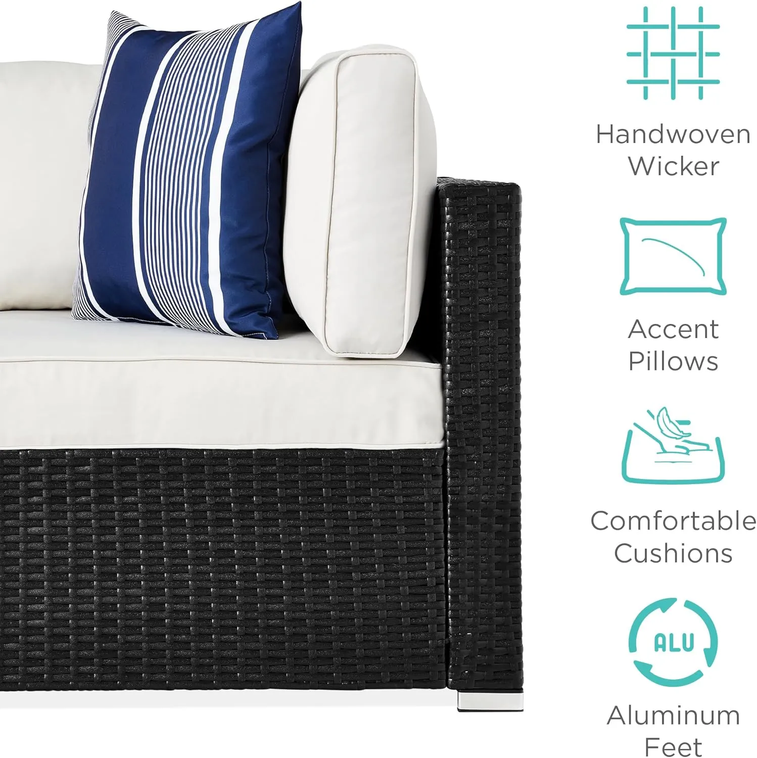 Best Choice Products 7-Piece Modular Outdoor Sectional Wicker Patio Conversation Set w/ 2 Pillows, Coffee Table, Cover Included - Black/White Sand