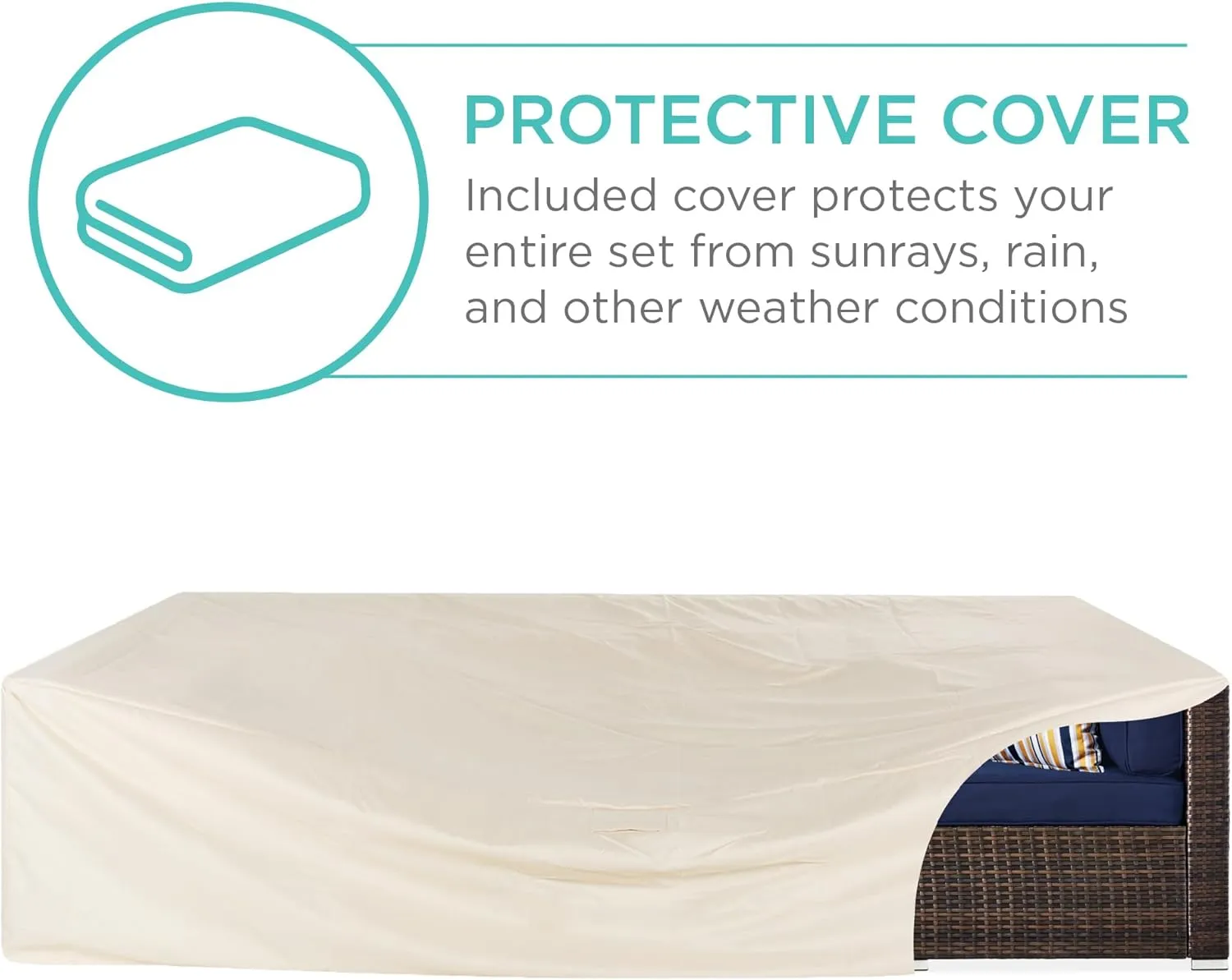 Best Choice Products 7-Piece Modular Outdoor Sectional Wicker Patio Conversation Set w/ 2 Pillows, Coffee Table, Cover Included - Brown/Navy