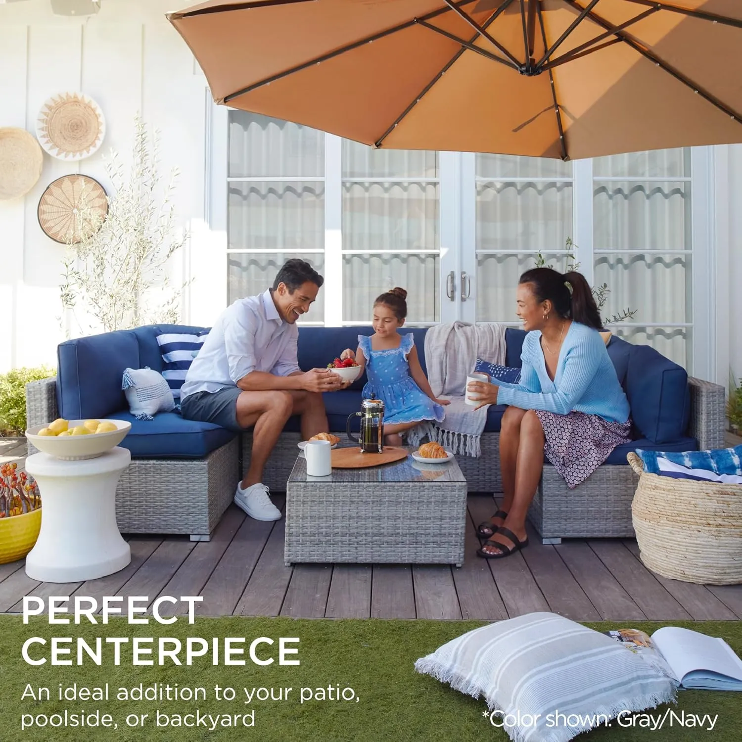 Best Choice Products 7-Piece Modular Outdoor Sectional Wicker Patio Conversation Set w/ 2 Pillows, Coffee Table, Cover Included - Taupe/White Sand