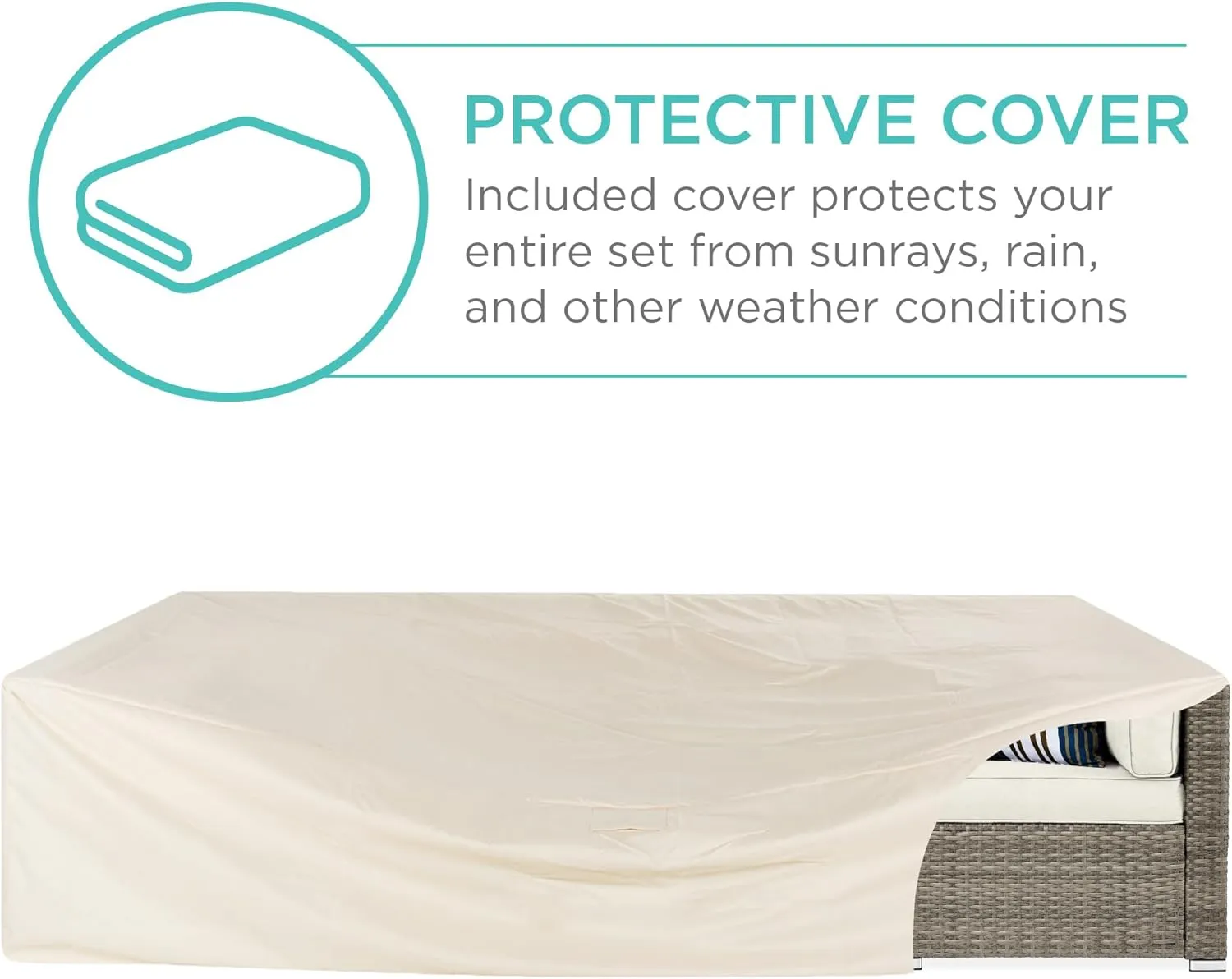 Best Choice Products 7-Piece Modular Outdoor Sectional Wicker Patio Conversation Set w/ 2 Pillows, Coffee Table, Cover Included - Taupe/White Sand