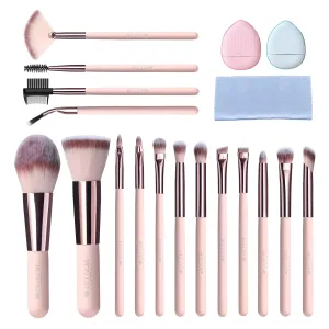 BESTOPE PRO Makeup Brushes, 20PCs Professional Makeup Brush Set, Foundation Concealer Powder Eyeshadow Brush Set Contour Eyebrow Brush Kit with Led Light Mirror Travel Case & Powder Puff-Fluorite Pink
