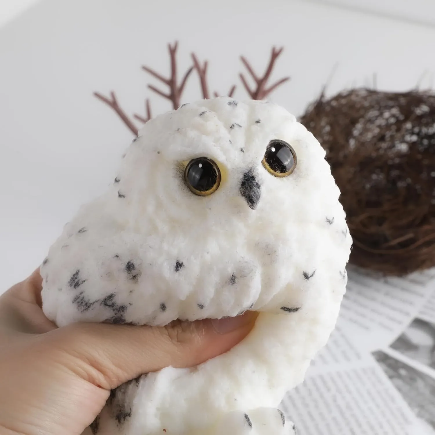 Big Owl Taba Squishy Kit - Handmade Silicone Animal Toys, Perfect for Owl Gifts for Women (White)