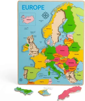 Bigjigs Toys, Europe World Map Puzzle, Wooden Toys, Jigsaw Puzzle, Jigsaw Puzzles for Kids, Wooden Puzzle, Puzzles for 3 4 5 Year Olds, Toddler Toys