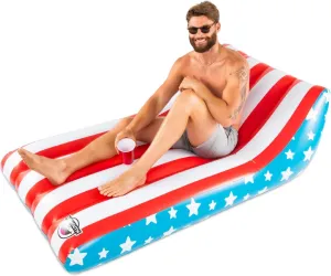 BigMouth Inc American Lounger, Patriotic Pool Raft Float for 4th of July Pool Party,