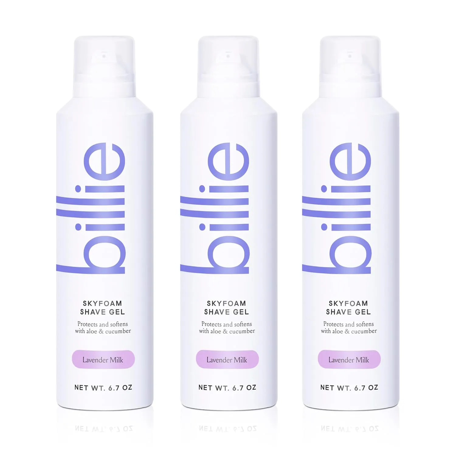 Billie SkyFoam Shave Gel - Lavender Milk Scent - Water-activated Foam - Made With Aloe & Cucumber - For A Close, Smooth Shave - 6.7 fl oz, 3-pack