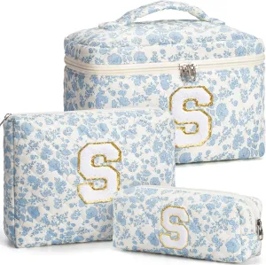 Birthday Gifts for Teen Girls Women, Personalized Initial Makeup Bag Quilted Cosmetic Bag Floral Make Up Bag Travel Toiletry Bag Teen Girl Gifts Trendy Stuff Mothers Day Gifts for Mom Daughter Friends
