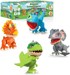 Birthday Toys Gifts for 3 4 5 6 8 Year Old Toddler Boys Girls – 4 Pack Dinosaur Action Figures with Movable Joints & Realistic Textured Skin, Educational STEM Fine Motor Skill Toys for Kids Age 3 
