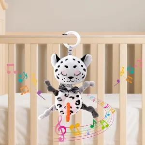 Black & White Baby Hanging Toys with Music, Teether & Crinkle Paper – Soft Plush Animal Pull String for Gym, Car Seat, Crib, Play Mat & Stroller – Sensory & Visual Learning Toys 0-36 Months
