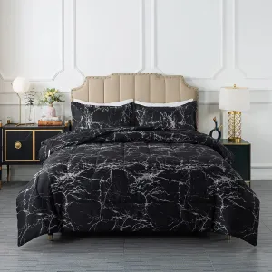 Black Marble Comforter Set Full Size, 3 Pieces Modern Pattern Soft Microfiber Bedding Comforter Set, Down Alternative Comforters for All Season (79 * 90")