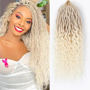 Blonde 613 Deep Faux Locs Crochet Hair With Curly Ends,8 Packs 18 Inch Pre-Looped New Goddess Locs Crochet Hair for Black Women|Prelooped Wavy Synthetic Crochet Braids|Lightweight(18",613#)