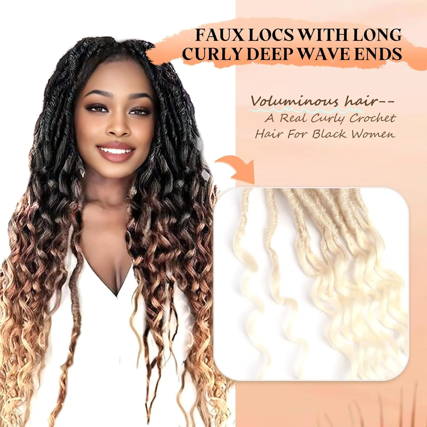 Blonde 613 Deep Faux Locs Crochet Hair With Curly Ends,8 Packs 18 Inch Pre-Looped New Goddess Locs Crochet Hair for Black Women|Prelooped Wavy Synthetic Crochet Braids|Lightweight(18",613#)