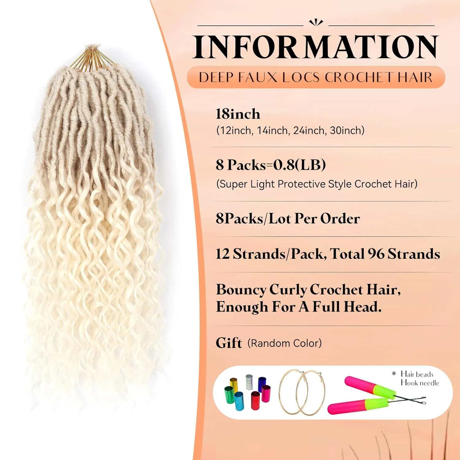 Blonde 613 Deep Faux Locs Crochet Hair With Curly Ends,8 Packs 18 Inch Pre-Looped New Goddess Locs Crochet Hair for Black Women|Prelooped Wavy Synthetic Crochet Braids|Lightweight(18",613#)