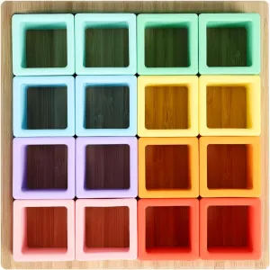 BLUE GINKGO Silicone Rainbow Blocks – [16 PC] Giftable Soft Blocks for Kids, BPA-Free Montessori Stacking Toy with Sorting Tray (Pastel)