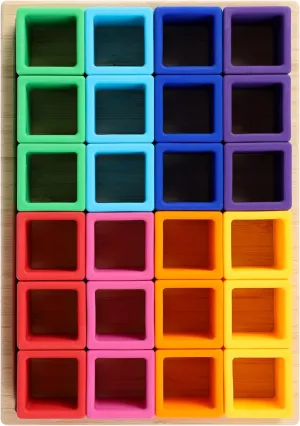 BLUE GINKGO Silicone Rainbow Blocks – [24 PC] Giftable Soft Blocks for Kids, BPA-Free Montessori Stacking Toy with Sorting Tray (Vibrant)