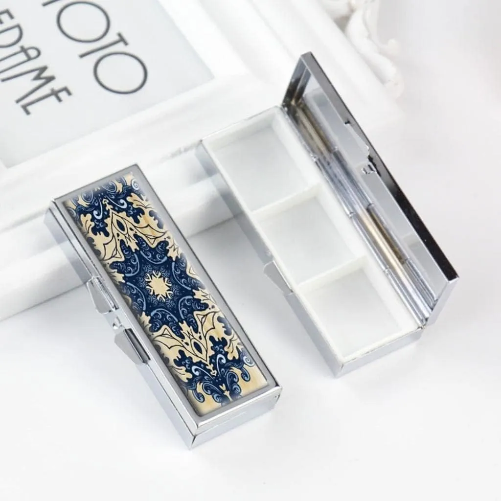 Blue Mandala Pill Box for Purse or Pocket Pill Case Decorative Boxes Gift Box Pill Organizer for Travel Pill Box