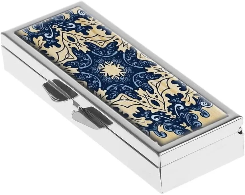 Blue Mandala Pill Box for Purse or Pocket Pill Case Decorative Boxes Gift Box Pill Organizer for Travel Pill Box