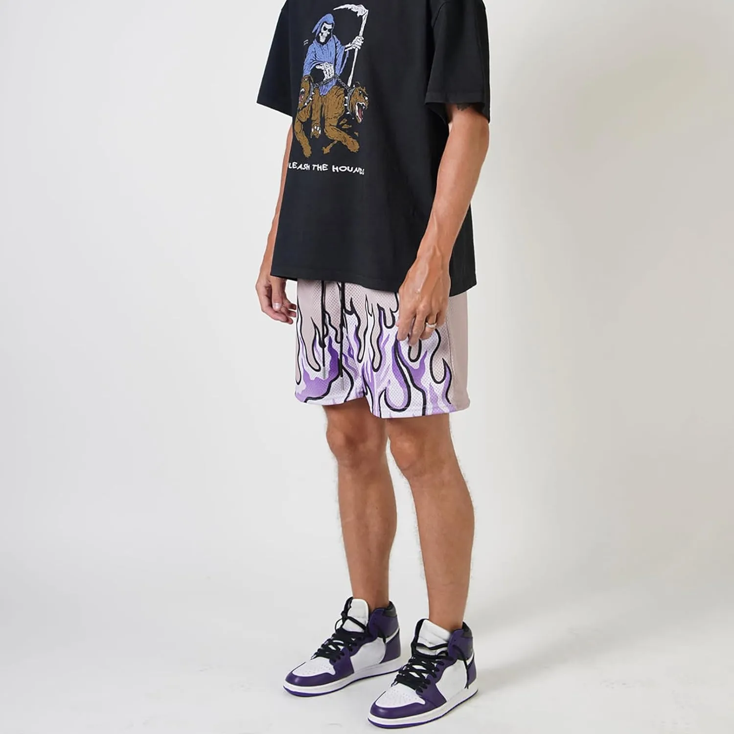 BOOMLEMON Men's Basketball Shorts Casual Workout Athletic Shorts Mesh Flame Graphic Print Running Short Pants