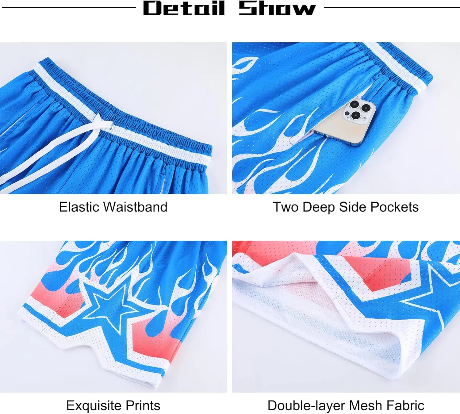 BOOMLEMON Men's Basketball Shorts Casual Workout Athletic Shorts Mesh Graphic Print Running Short Pants