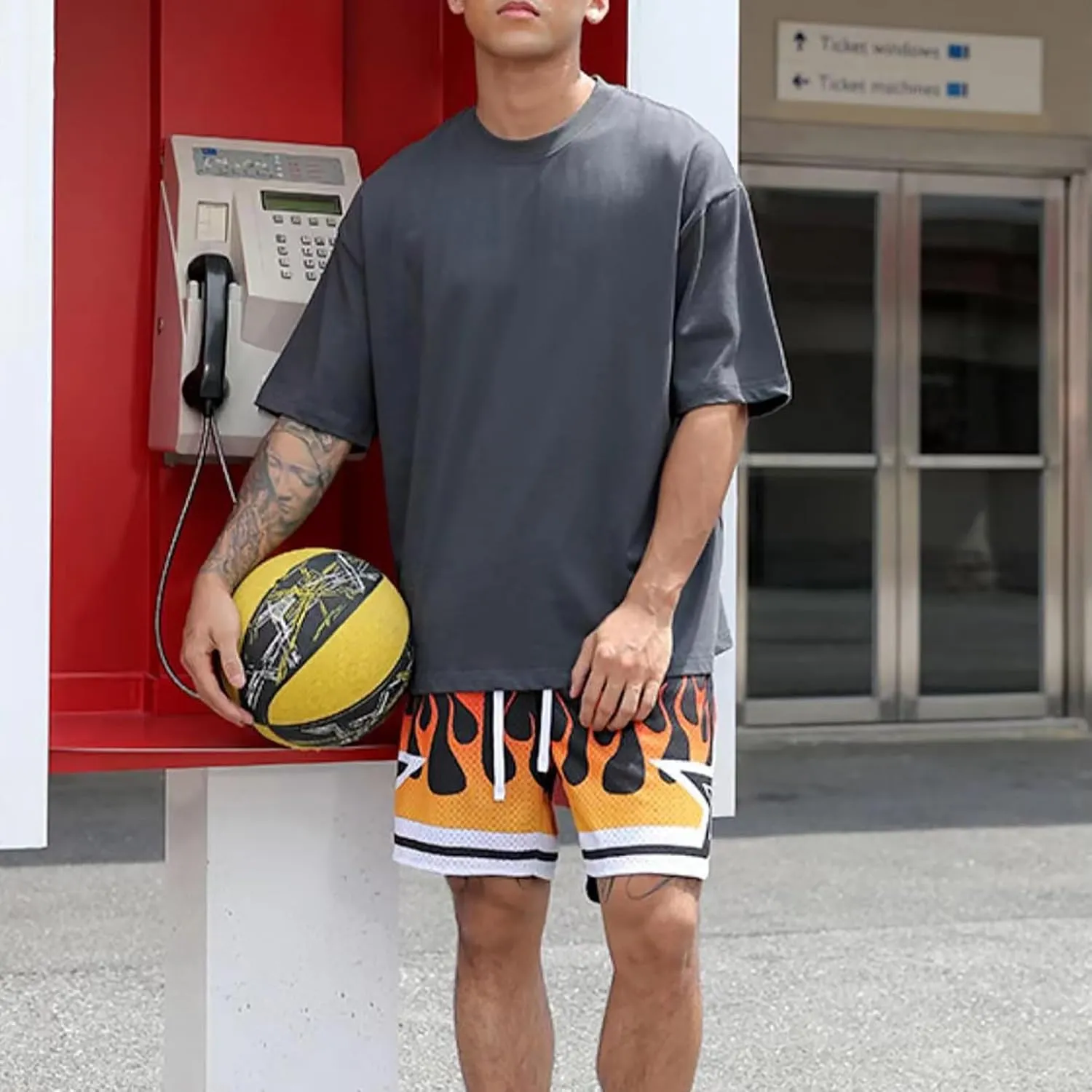 BOOMLEMON Men's Basketball Shorts Casual Workout Athletic Shorts Mesh Graphic Print Running Short Pants