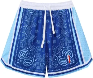BOOMLEMON Men's Basketball Shorts Workout Athletic Paisley Shorts Mesh Print Running Short Pants