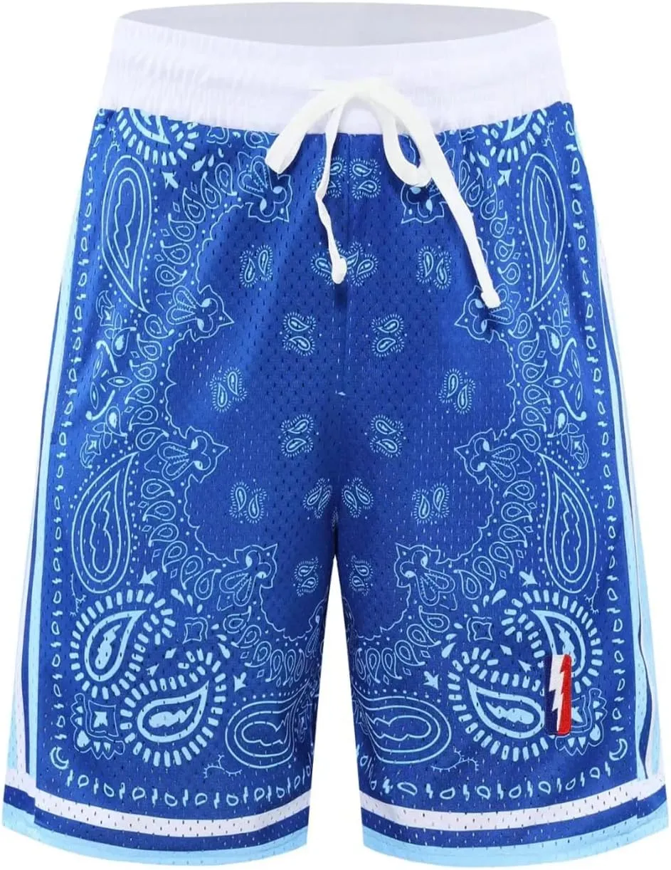 BOOMLEMON Men's Basketball Shorts Workout Athletic Paisley Shorts Mesh Print Running Short Pants