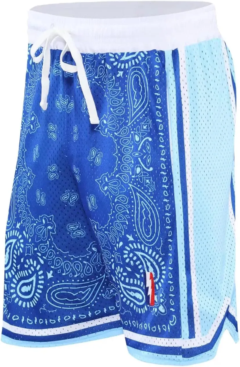 BOOMLEMON Men's Basketball Shorts Workout Athletic Paisley Shorts Mesh Print Running Short Pants