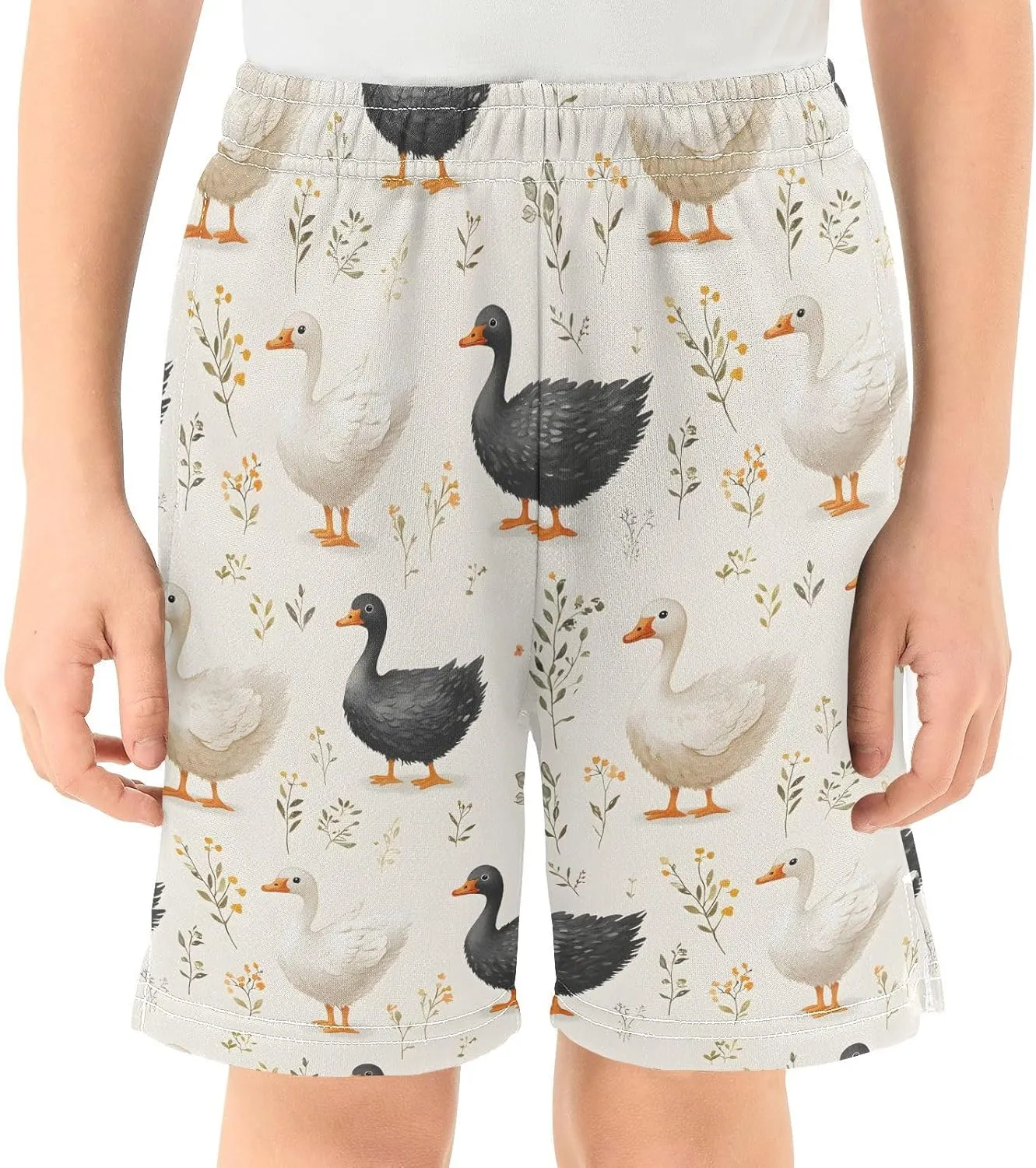 Boys Athletic Short Geese on Grassland Soft Pants Summer Shorts Bottoms with Pocket