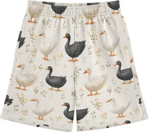 Boys Athletic Short Geese on Grassland Soft Pants Summer Shorts Bottoms with Pocket