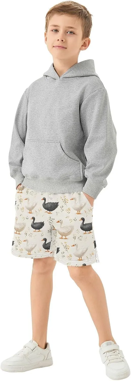 Boys Athletic Short Geese on Grassland Soft Pants Summer Shorts Bottoms with Pocket