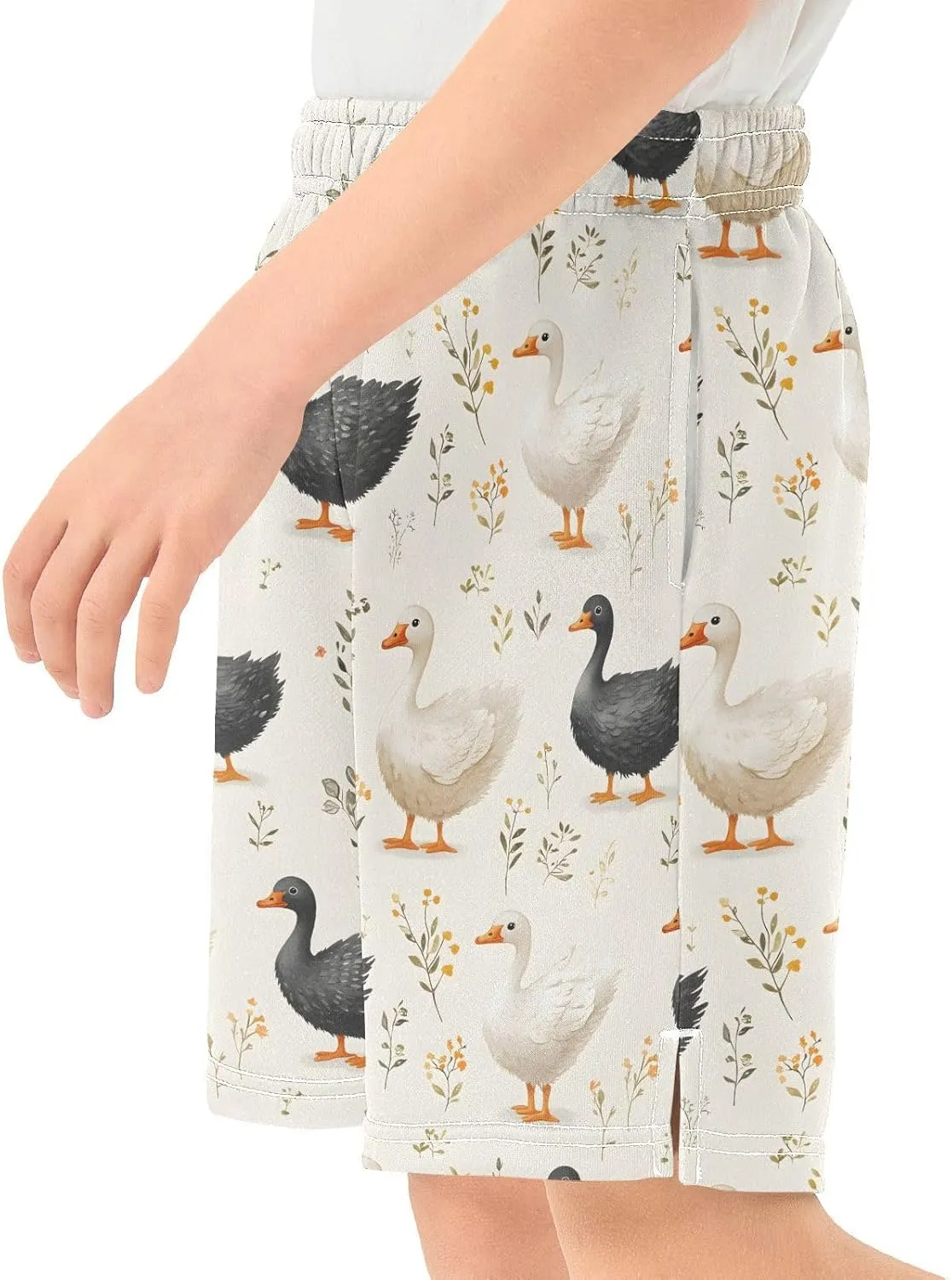 Boys Athletic Short Geese on Grassland Soft Pants Summer Shorts Bottoms with Pocket
