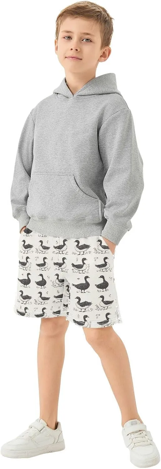 Boys Athletic Short Grey Geese on Grass Soft Pants Summer Shorts Bottoms with Pocket