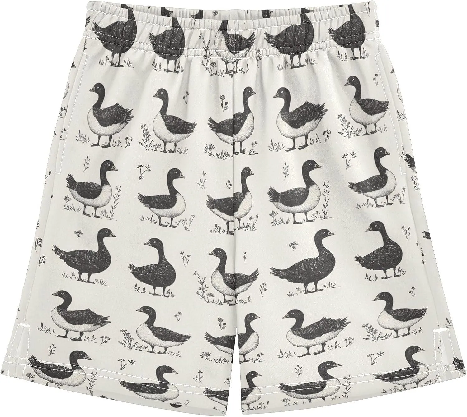 Boys Athletic Short Grey Geese on Grass Soft Pants Summer Shorts Bottoms with Pocket