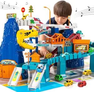 Boys Toys Dinosaur Climbing Hills Race Track Playset - Colorful Vehicles Small Cars, Car Ramp Toy for Kids 3-7 Year Old, Preschool Gifts for Toddlers Ages 3-5