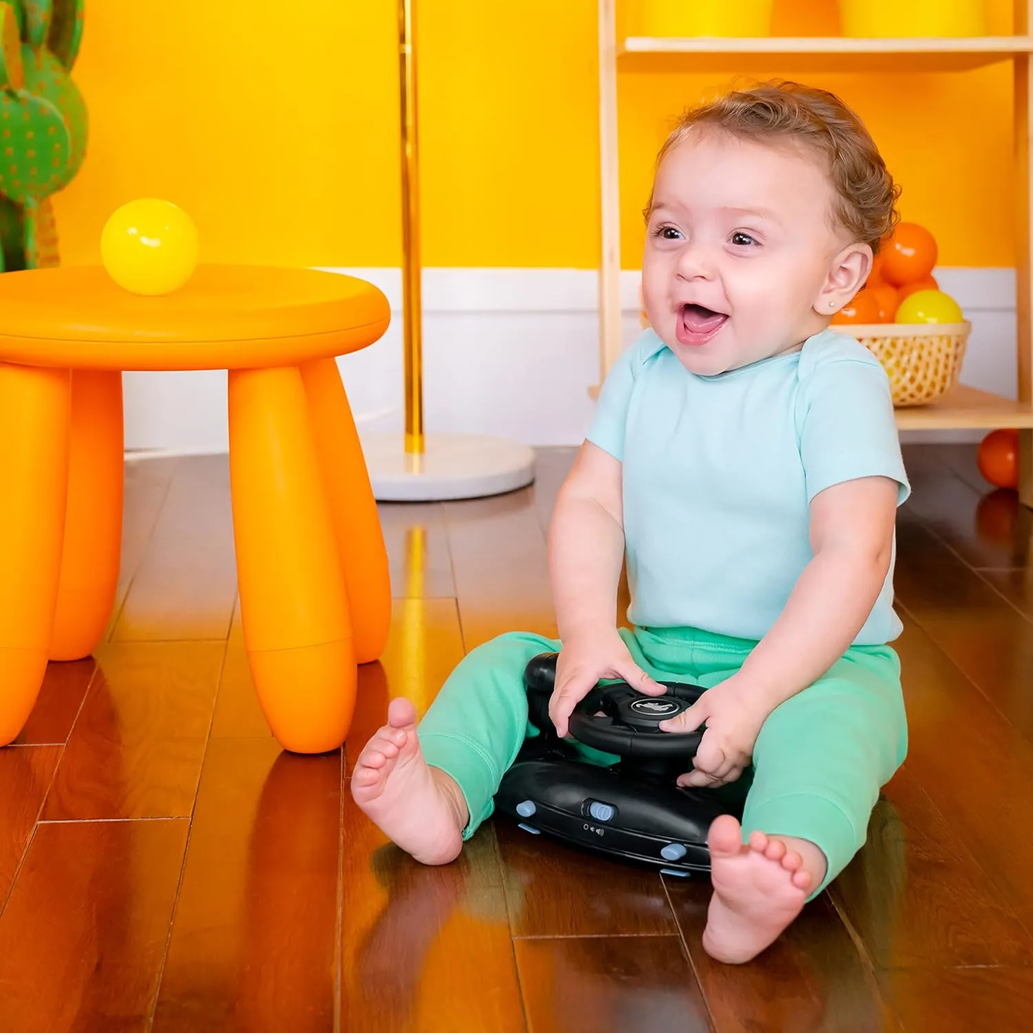 Bright Starts Ford Bronco 4-in-1 Blue Grey Baby Activity Center & Push Walker with Removable Interactive Steering Wheel -Toy, 6 Months and up