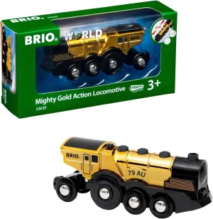 BRIO 33630 World Mighty Golden Action Locomotive - Battery Operated Toy Train with Dynamic Light and Sound Effects | for Kids Age 3 and Up | Compatible with All BRIO Railway Tracks and Vehicles