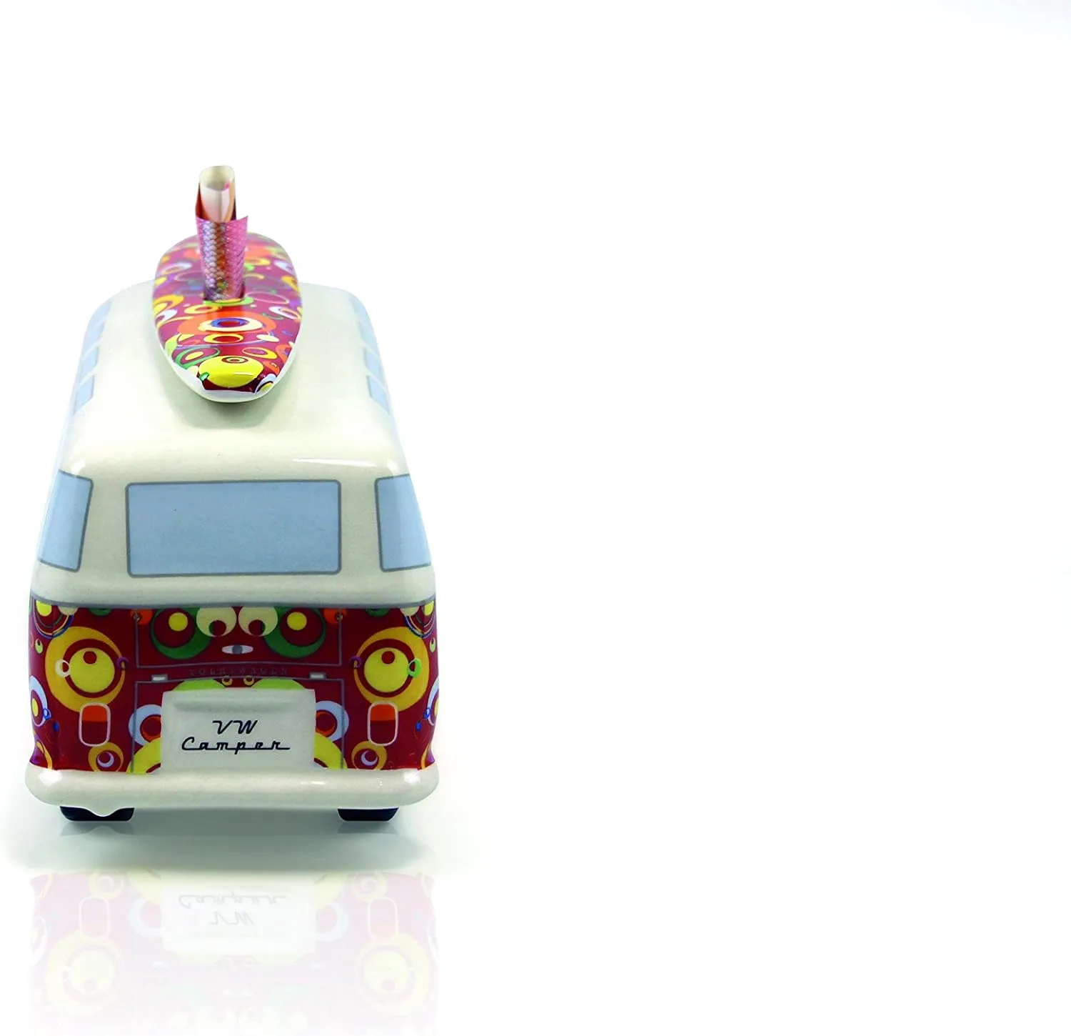 BRISA VW Collection - Volkswagen Savings Bank Piggy Bank Money Coin Box with Surfboard in T1 Bus Samba Design (Classic Bus/Red)