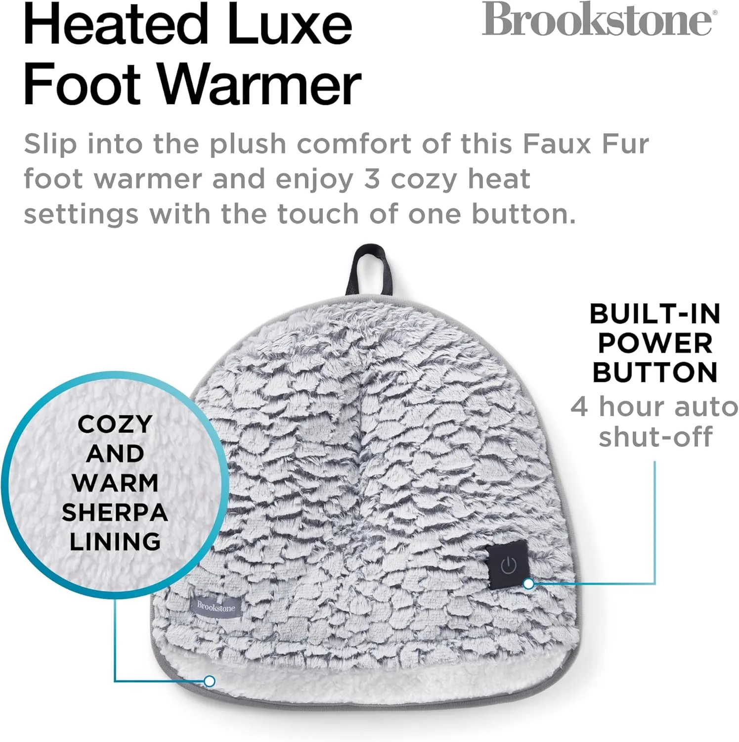 Brookstone Electric Foot Warmer | Ultimate Relaxation with 4 Adjustable Settings for Custom Warmth | Soft Sherpa-Lined for Supreme Comfort | Feet Heater for Sofa, Desk or Anywhere | 100% Polyester