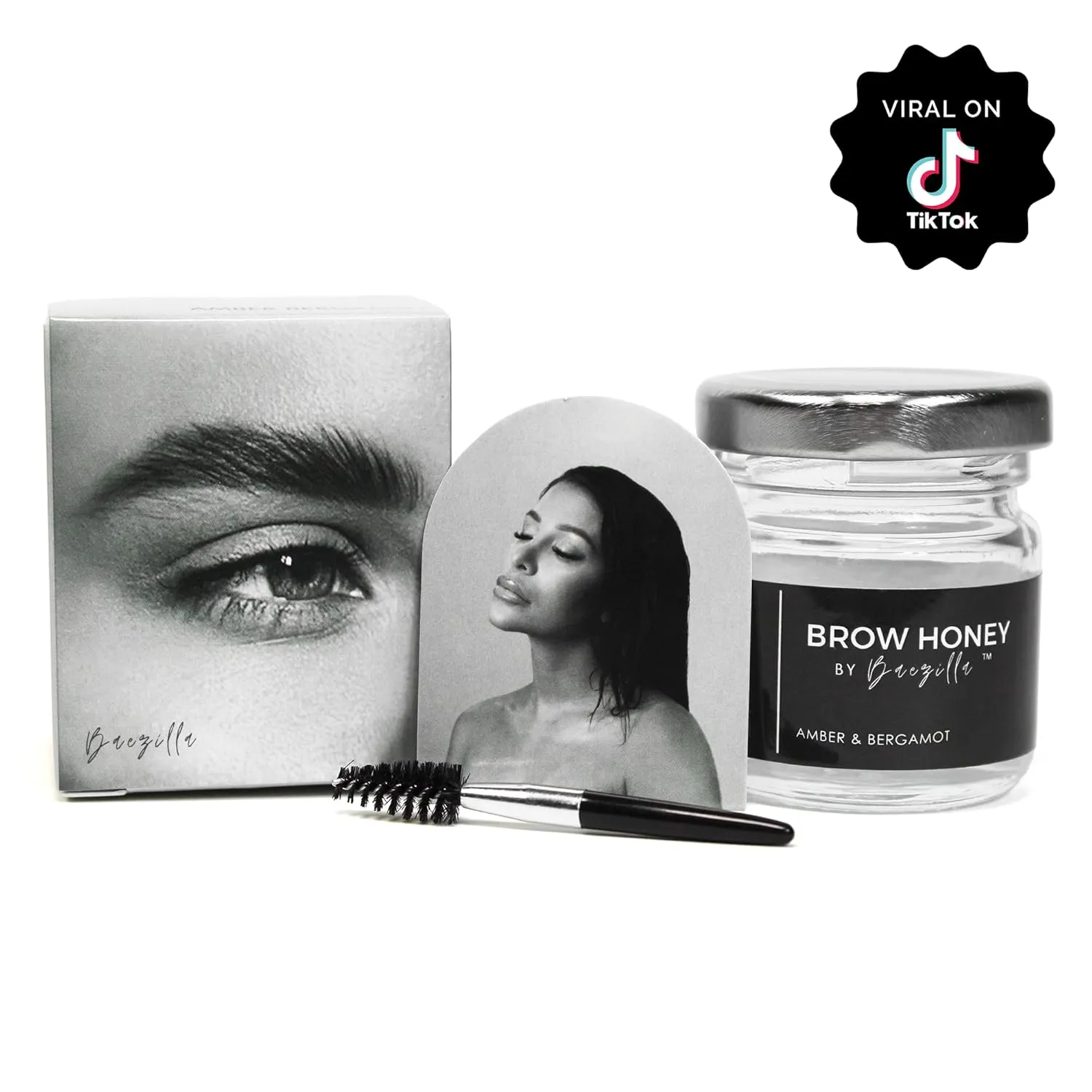 Brow Honey by Baezilla Eyebrow Gel - Long Lasting Clear Waterproof Wax Lamination Gift Set With Brush - Natural Amber Bergamot Scent