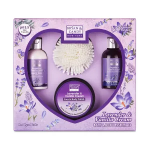 BRYAN & CANDY And Vanilla Cream Gift Set For Women And Men Combo Heart Kit, Shower Gel, Hand & Body Lotion, Body Polish, Loofah (Pack Of 3) 3 Count(Pack Of 1) Lavender
