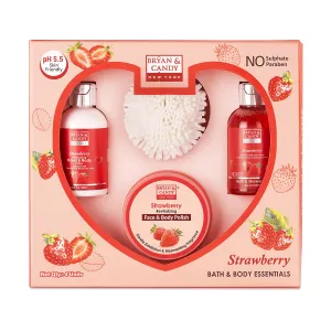 BRYAN & CANDY Strawberry Heart Combo Kit Gift Set For Women And Men (Shower Gel, Hand & Body Lotion, Body Polish, Loofah) 4 Count (Pack Of 1) Multicolor